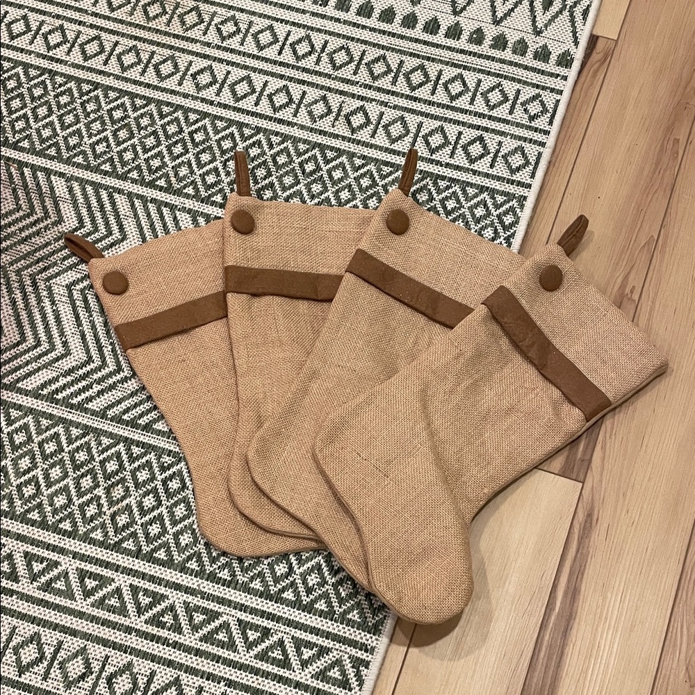 Set of Tan Burlap Christmas Stockings